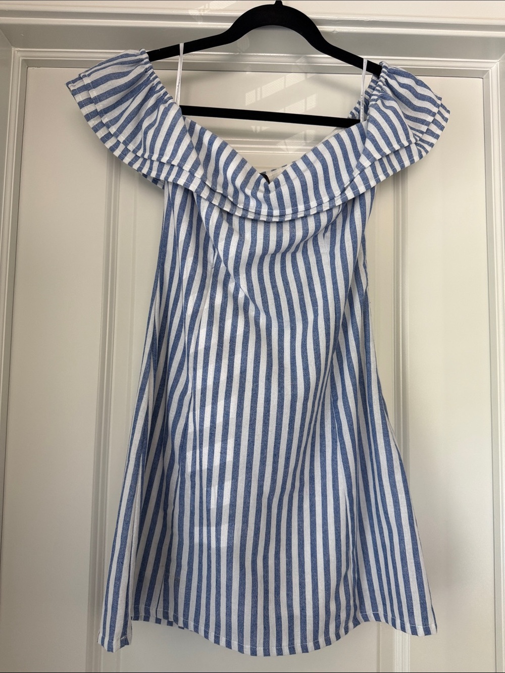 Lulu's Blue and White Striped Off-Shoulder Mini Dress
